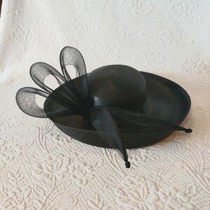 Vintage Glory II Womens  Bowler Black Hat with Mesh Bow Detail Large Brim